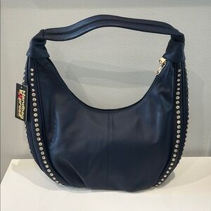 Navy Stud-Trim Hobo Bag
